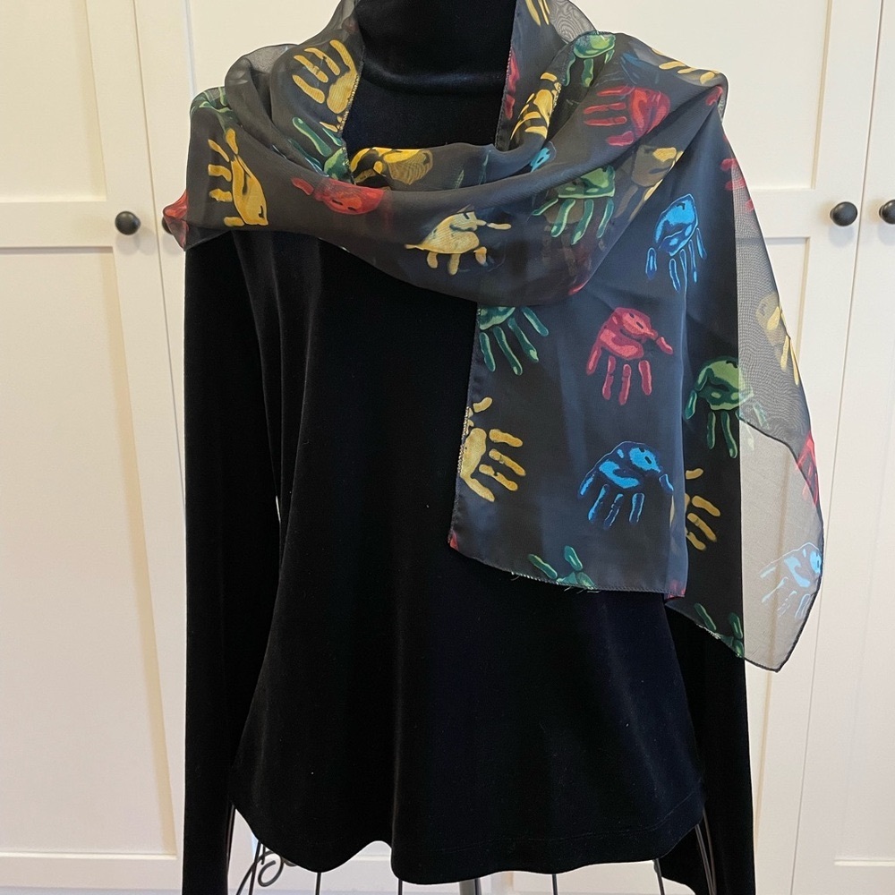 Colorful Handprint Sheer Scarf